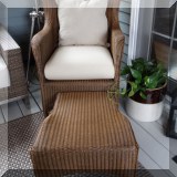 L03. Crate and Barrel indoor outdoor wicker chair with ottoman. 38”h x 27”w x 34”d - $295 